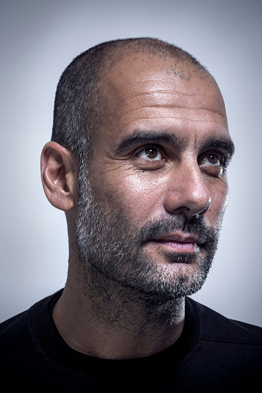 Pep Guardiola portrait by sports photographer Stuart Manley
